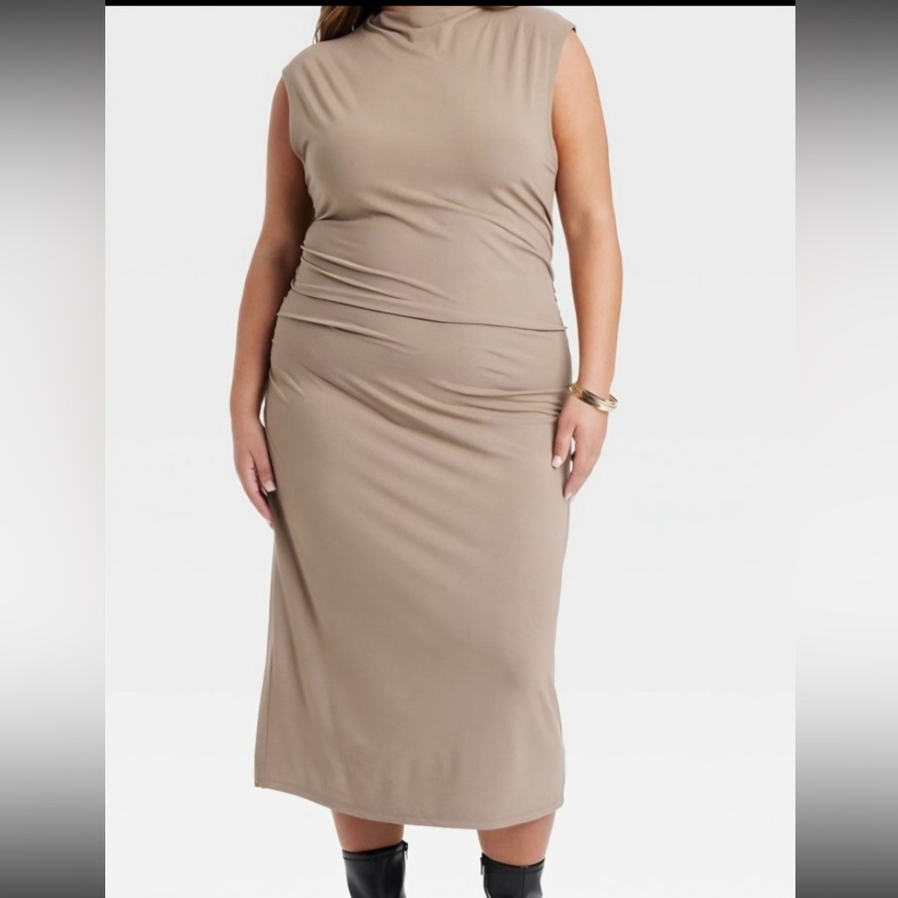 a new day Brown/Taupe Mock Neck Sleeveless Midi Dress NWT